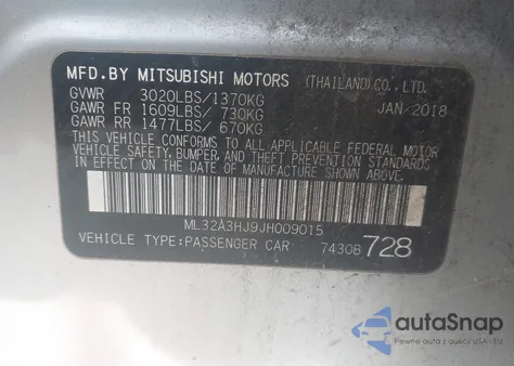 2018 Mitsubishi Mirage Es from USA, damaged, VIN ML32A3HJ9JH009015